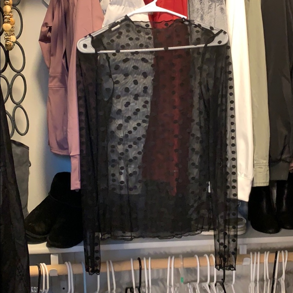 Black Sheer Polka Dot long sleeve top